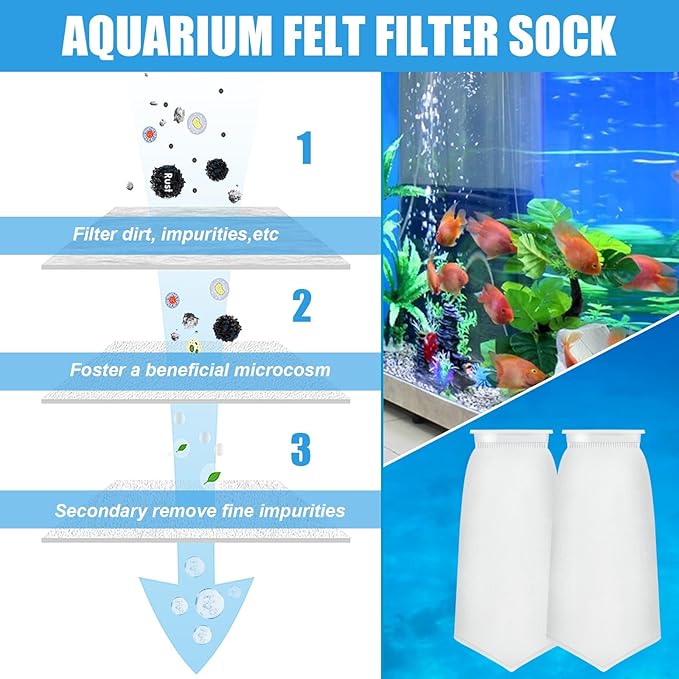 7 Inch Rectangle Filter Sock, 8 Pcs Saltwater Aquarium Filter Bags 300 μm Aquarium Filter Accessories for Saltwater Freshwater Fish Tank Filter