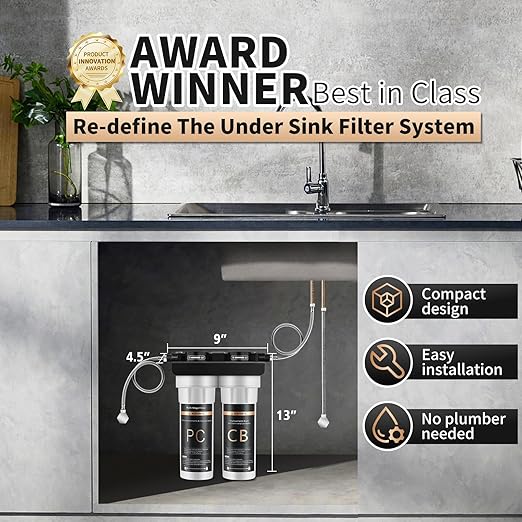 WINGSOL Under Sink Alkaline Water Filter, 2-Stage Water Filter System Reduces Heavy Metals, Chlorine, Sediment, Improves pH and Taste, Remineralization, NSF 42&53 Certified Under Sink Filter