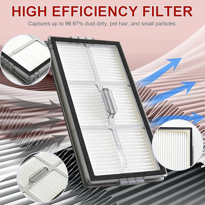 Accessories Replacement Parts Compatible with Roborock Saros 10R Robot Vacuum Cleaner, 4 Rubber Main Brush, 6 Filters, 6 Dust Bags, 8 Mop Pads, 6 Side Brushes