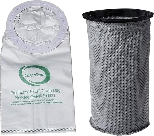 10 PK of Replacement Bags for ProTeam 100331. Compatible with 10 QT BackPack Vacuums - Coachvac, Super Coachvac, Megavac (10 QT Round HEPA + 100565)