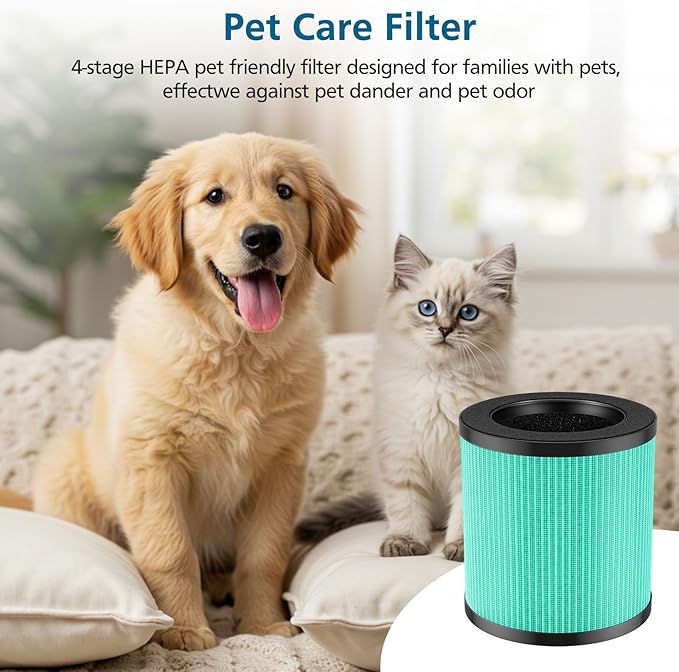 MJ002H Pet Care Replacement Filters, Compatible with POMORON MJ002H Air Purifiers, Hepa Filter, Activated Carbon, High Performance 4-Layer Filter, Part #MJ002H-RFA, 2 Pack
