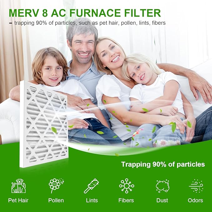 10x10x1 AC Furnace Air Filter 4-Pack MERV 8 MPR 600 FPR 5 HVAC Pleated Filters for Home Office (Actual Size: 9.81x9.81x0.81 inch)
