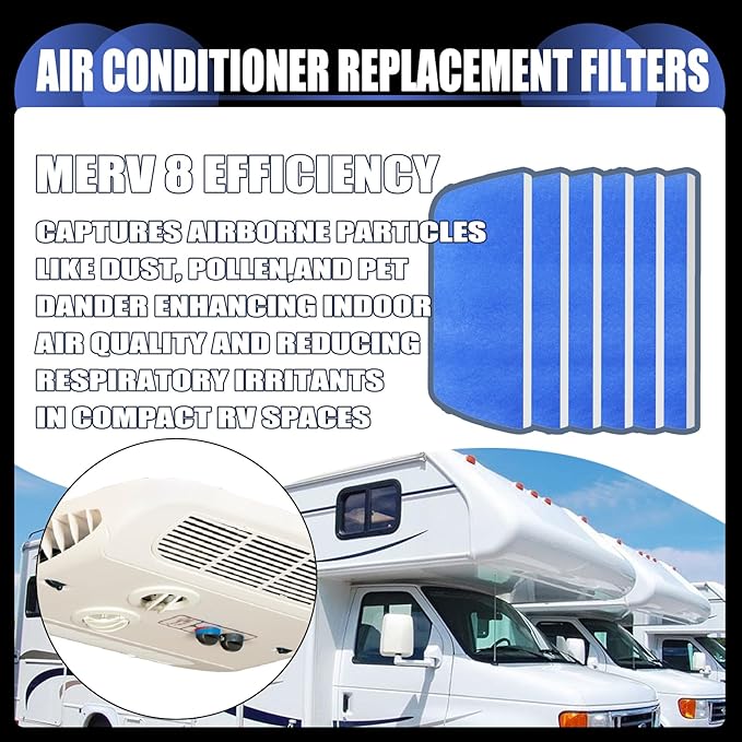 6 Pack 6x16 Inch MERV 8 RV Air Conditioner Replacement Filters - Direct Fit for Coleman Mach Vent System (AC Air Filter Set)