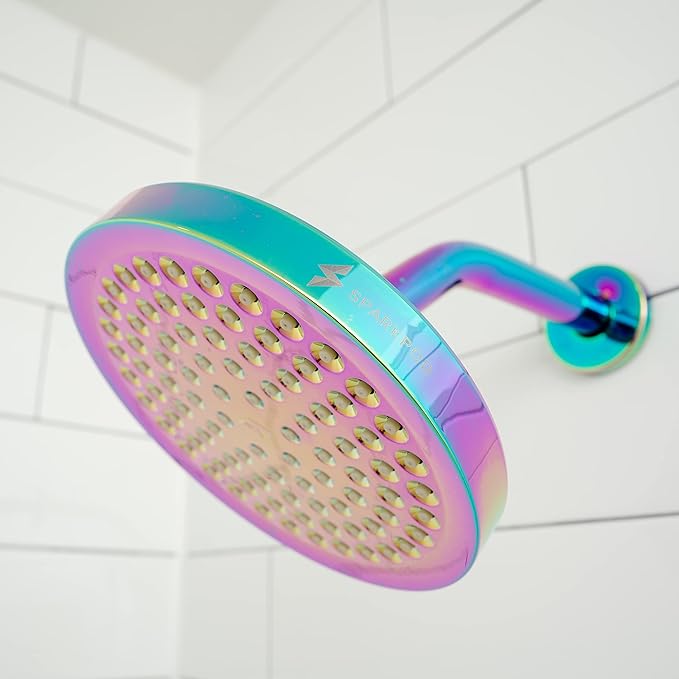 SparkPod Shower Head - High Pressure Rain - Premium Quality Luxury Design - 1-Min Install - Easy Clean Adjustable Replacement for Your Bathroom Shower Heads (Radiant Rainbow, 6 Inch Round)