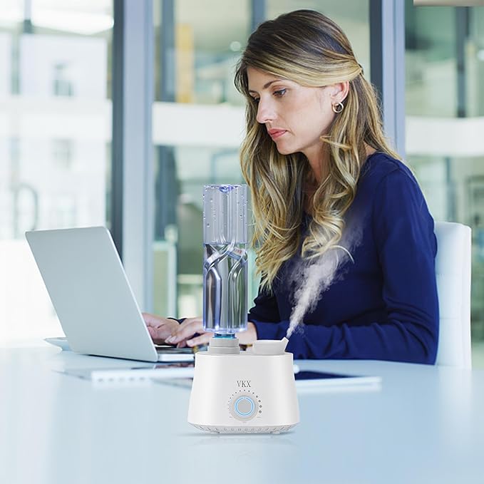 VKX Humidifier, Water Bottle Humidifier, Travel Humidifier, Adjustable Mist Output, No Leak, Automatic Shut Off, Suitable for Bedroom, Office and Hotel. (white)