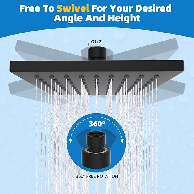 Hibbent Metal Filtered Shower Head, 6'' High Pressure RainShower Head, 20 Stage Shower Filter for Hard Water Softener, Bathroom Rainfall Shower Head to Remove Chlorine and Heavy Metals, Matte Black