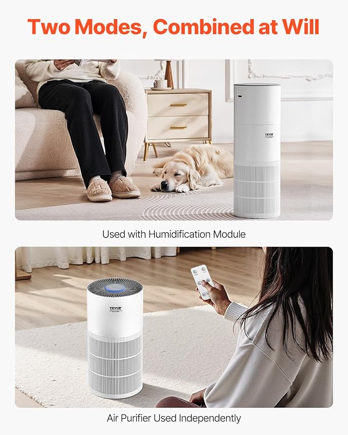 VEVOR 2 in 1 Air Purifier with Humidifier, Covers Up to 1090 ft² in One Hour, True HEPA 11 Filter, 22dB Quiet, Filters Up to 95% of Smoke, Dust, Pet Dander, Air Cleaner for Home, Large Room, Bedroom