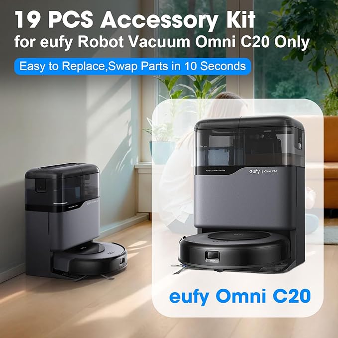 19-Pack Replacement Accessories Kit for eufy Omni C20 Vacuum Cleaner Includes Main Brush, HEPA Filters, Dust Bags, Side Brushes High-Performance Compatible with eufy Robot Vacuum