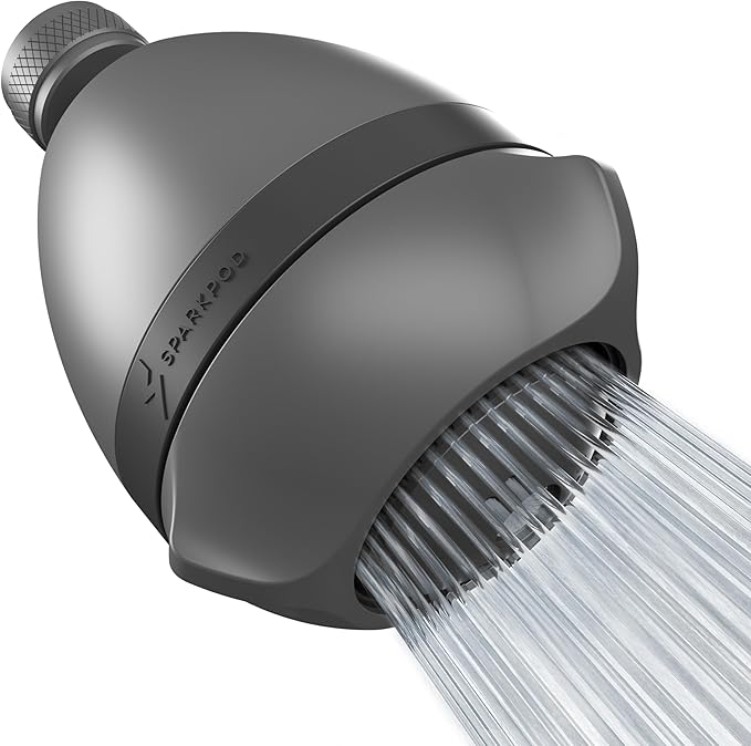 SparkPod 3-Inch Extreme High Pressure Shower Heads - Pressure Boosting with Rain, Massage & Pulsating Mode, Powerful Water-Saving Showerhead - 2.5 GPM Fixed Shower Head (Charcoal Grey)