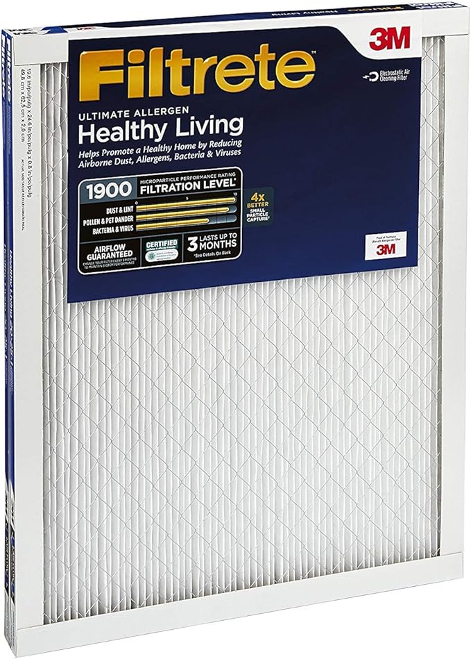 Filtrete 12x12x1 AC Furnace Air Filter, MERV 13, MPR 1900, Premium Allergen, Bacteria & Virus Filter, 3-Month Pleated 1-Inch Electrostatic Air Cleaning Filter, 2-Pack (Actual Size 11.81x11.81x0.78 in)