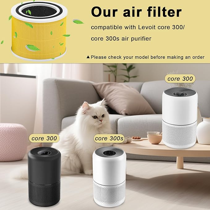 Core 300 Replacement Filter for levoit Core 300 and Core 300S VortexAir Air Purifier, Core 300-RF, 3-in-1 Activated Carbon Filtration System (Yellow, 2 Pack)