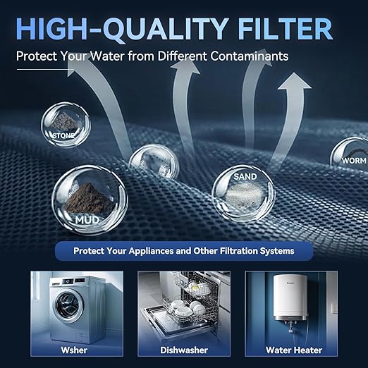 Whole House Spin-Down Sediment Pre-Filter, 40-Micron, 360° Flexible Installation, Water Hammer Reduction, City/Well Water Pre-Filtration System, RO Water Filter Companion Sediment Filter