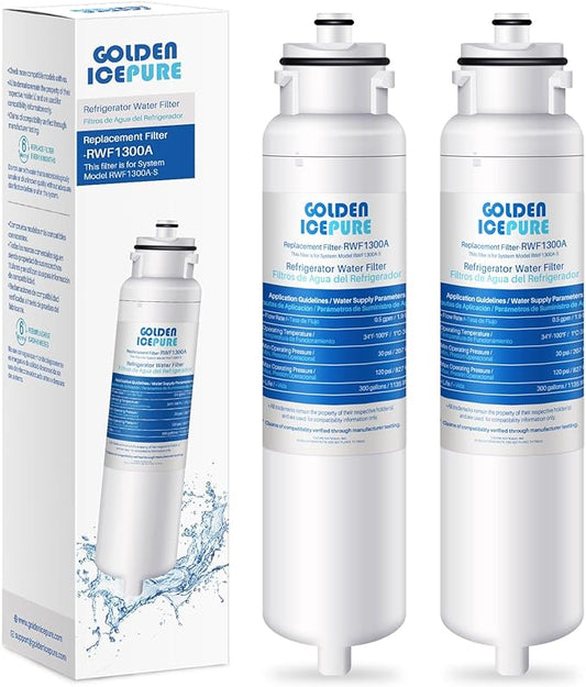 GOLDEN ICEPURE DW2042FR-09 Aqua Crystal Water Filter Replacement for Daewoo DW2042FB, 2Pack, Kenmore 469130, Refrigerator 111.7304561, 60199-0006802-00, FRN-Y22D2V, FRN-Y22D2W, FRNY22F2VI, 3019986700