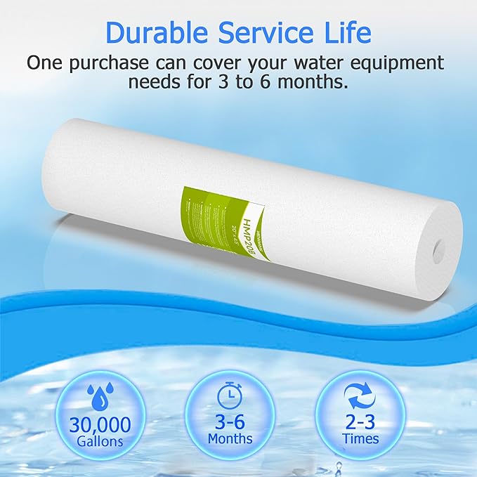 5 Micron Whole House Water Filter Cartridge, Sediment Filters for Well Water, Universal Replacement for Any 20 inch Big Housings - 20" x 4.5" Cartridges - Pack of 6