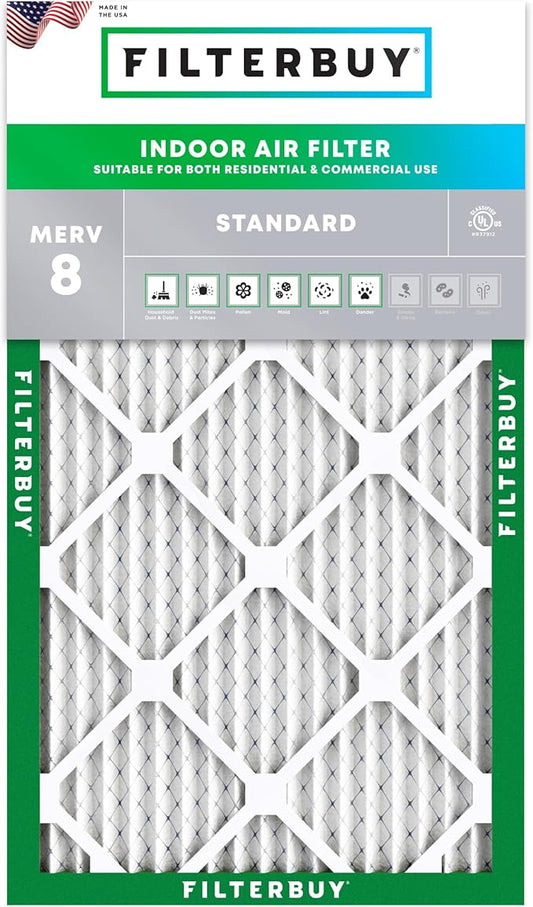 Filterbuy 15x25x1 Air Filter MERV 8 (MPR 700) Dust Defense Replacement (1-Pack), Electrostatic Pleated HVAC AC Furnace Filters, Made in USA (Actual Size: 14.50 x 24.50 x 0.75)