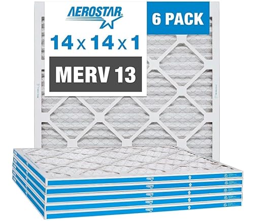 Aerostar 14x14x1 MERV 13 - 6 Count - Pleated HVAC, Furnace & Air Conditioner Filters - Removes Bacteria, Dust, Cold & Flu Germs, Lint, Mold, Pet Dander, Allergy-Causing Pollen, Smog, Smoke & Viruses