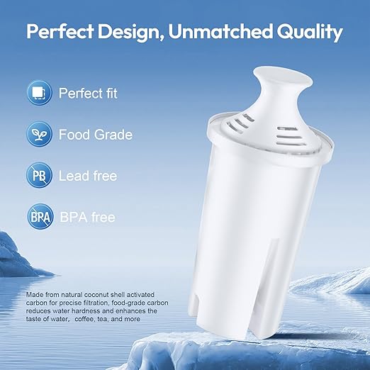 Water Pitcher Filter Replacement for Brita® Water Filter, Pitchers and Dispensers, Compatible with Brita Classic, Mavea 107007, 766229, 001529, 10171019, and 107007 (6 Pack)