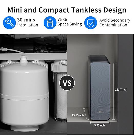 TOKIT U2 Pro UV Under Sink Reverse Osmosis Water Filter System Rich in Minerals 600 GPD High Flow 2:1 Pure to Drain Tankless RO Under Sink Water Filtration System FCC/SGS, NSF/ANSI 58&42 for Home