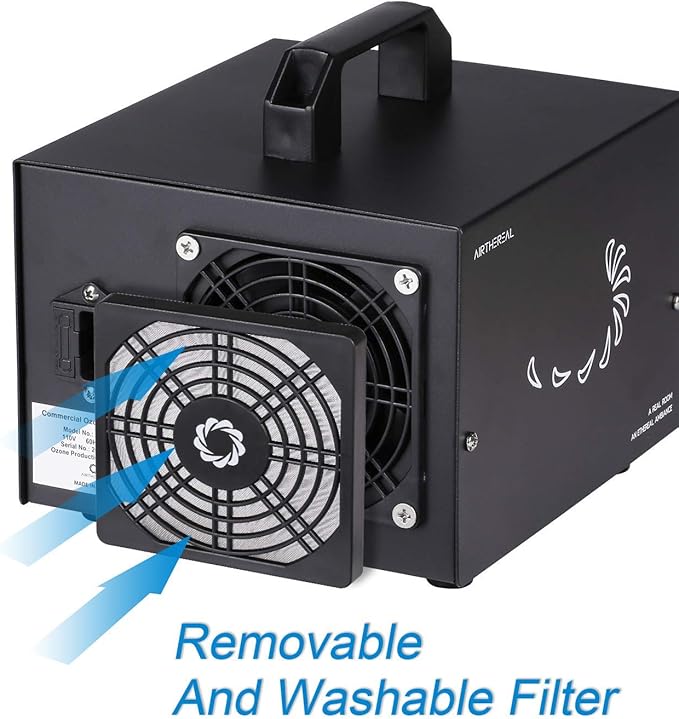 Airthereal MA5000 Commercial Ozone Generator, High Capacity Ozone Machine Odor Removal - Home Air Ionizers O3 Deodorizer for Rooms, Smoke, Cars and Pets, Eliminate Odors up to 2000sq.ft., Black