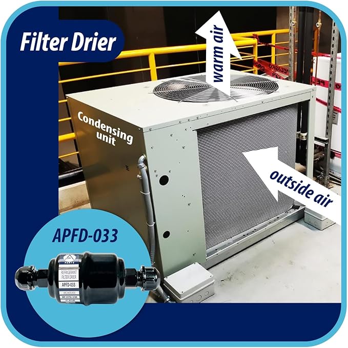 Appli Parts APFD-033 3/8 in Liquid Line Refrigerant AC Filter Drier hvac Refrigeration 033 SAE Flare connection universal unidirectional 4-1/2 in long 1-3/4 in wide