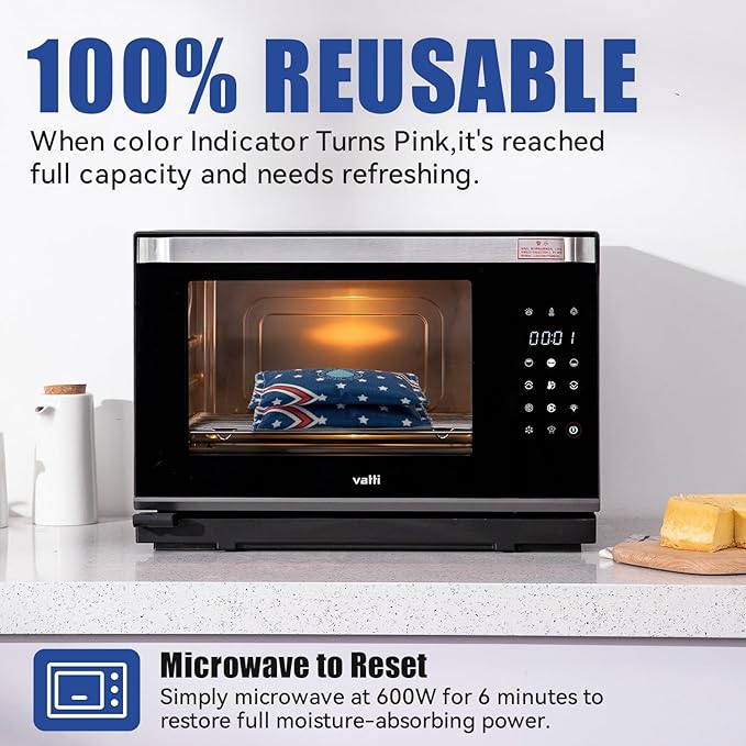 Rechargeable Dehumidifier Bags 5 Pack (100g Each) - Silica Gel Moisture Absorbers for Closet, Car, Gun Safe, Garage Storage, RV - Reusable by Microwave Heating