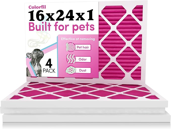 Colorfil 16x24x1 Air Filter (4-Pack) | Made in the USA | Color Changing | Remove Cat and Dog Odor | MERV 8 for Pet Hair Dander and Dust | 15.5"x23.5"x0.75" Exact Size