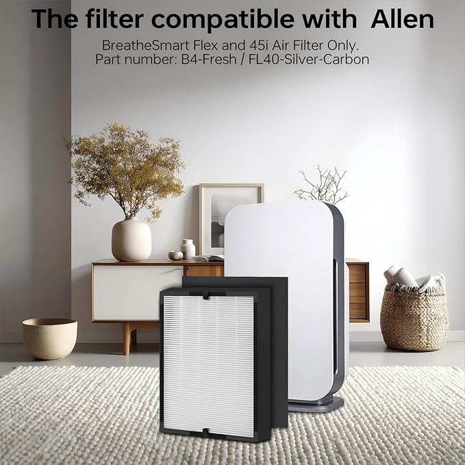 8 pcs 45i Replacement Filter, Compatible with Alen BreatheSmart Flex BH400 and 45i Air Filter, Compares to Part # B4-Pure / FL40 (2 filter + 6 Carbon Pre-filter)