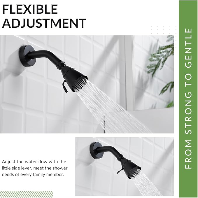 APLusee Matte Black High Flow Replacement Shower Head, Metal Brass Flexible Bathroom Shower Sprayer