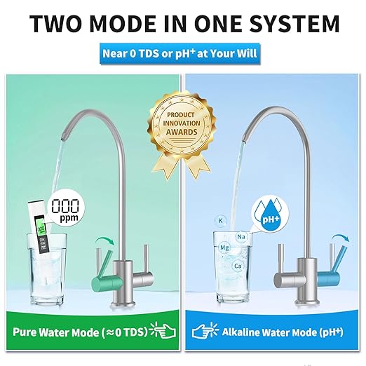 WINGSOL Dual Outlet Reverse Osmosis Water Filter, Mineral Alkaline UV 0 TDS Tankless RO System, Remineralize pH+ 12-Layer Filtration Under Sink, NSF/ANSI 42&53&58 Certified, Plug-in Required