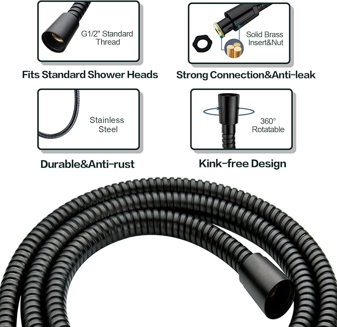BRIGHT SHOWERS High Pressure Dual Shower Head Combo, Oil Rubbed Bronze Rainfall Showerhead with Detachable Handheld, 60" Stainless Steel Hose, Four Spray Settings