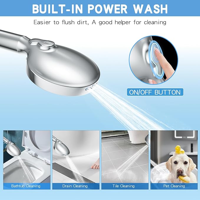 VXV 5 Inch Filtered Shower Head with Handheld, Removes Chlorine & Hard Water, High Pressure 8-Mode, Built in Power Wash, Showerhead with 71" Shower Hose & Shower Bracket(Chrome)
