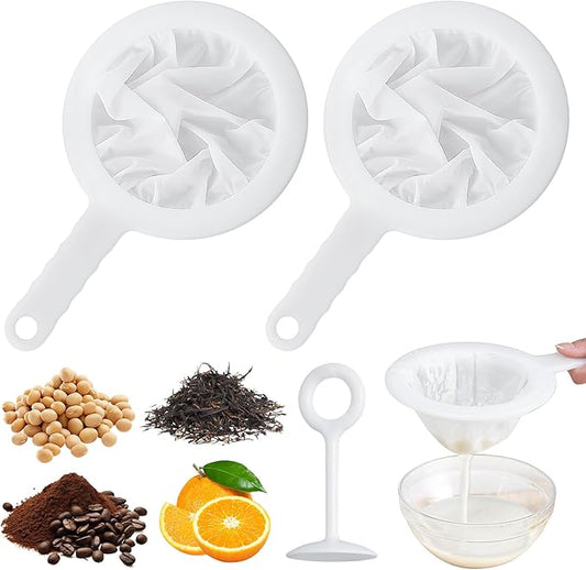 2 Pack Fine Nylon Mesh Strainer,Reusable Mesh Filter Bags for Filter NutMilk, Coffee, Milk, Butter, Juices and Fresh Cheese (100 Mesh)
