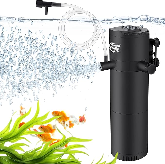 Aquarium Filter for 15-40 Gallon Tank, Submersible Fish Tank Filters with Wave-Maker Oxygenation Circulation, Adjustable Air Flow Filter for Freshwater & Saltwater (8W)