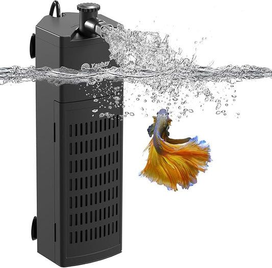 Aquarium Internal Filter for Up to 20 Gallons, Upgraded Fish Tank Filters with 4-Stage Filtration Trio, Adjustable Water Flow, Quiet Corner Filters for Fish Turtle Shrimp Tank, 130GPH, 9.8W