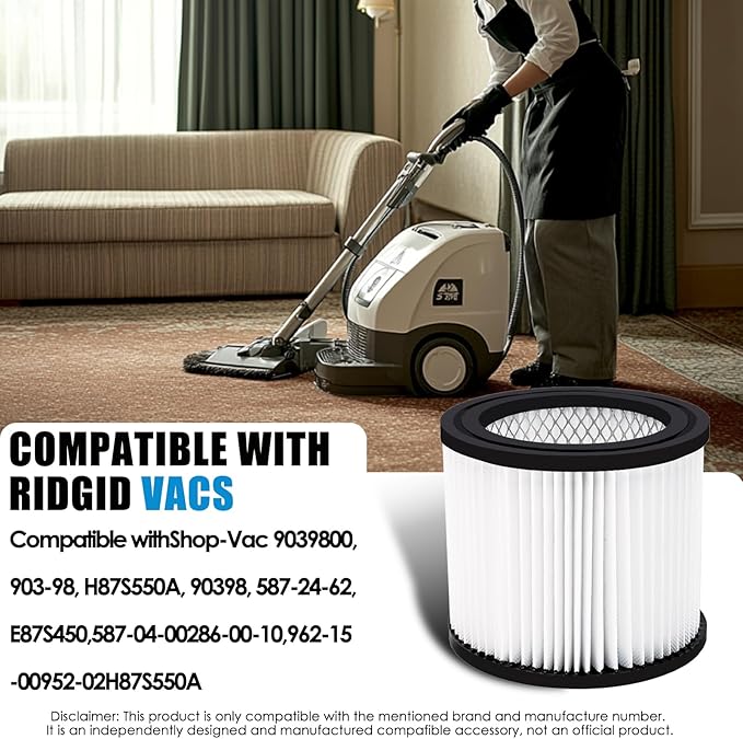 90398 Shop Vac Filters Replacement for Shop Vac Type AA Cartridge Filter 90398/118692, 9039800, 9039833(2 Pack), with 4 Foam