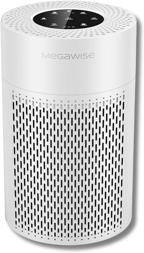 MegaWise Air Purifier EPI-235A (2024) - HEPA Filter, 3-Stage Filtration, Ultra-Quiet Operation, Adjustable Fan Speed, and Night Light (White)