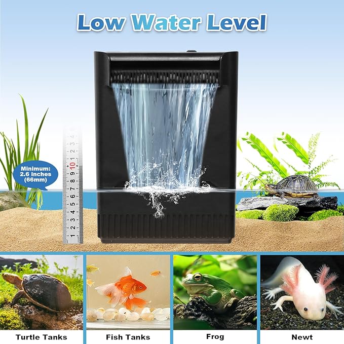 Turtle Tank Filter w/U-V Light for Large 40-150 Gal Tank 4-Stage Flow Adjustable Low Water Level Internal Deodorization Green Clean Machine Killing Cloudy Saltwater Freshwater Aquarium Crystal Clear
