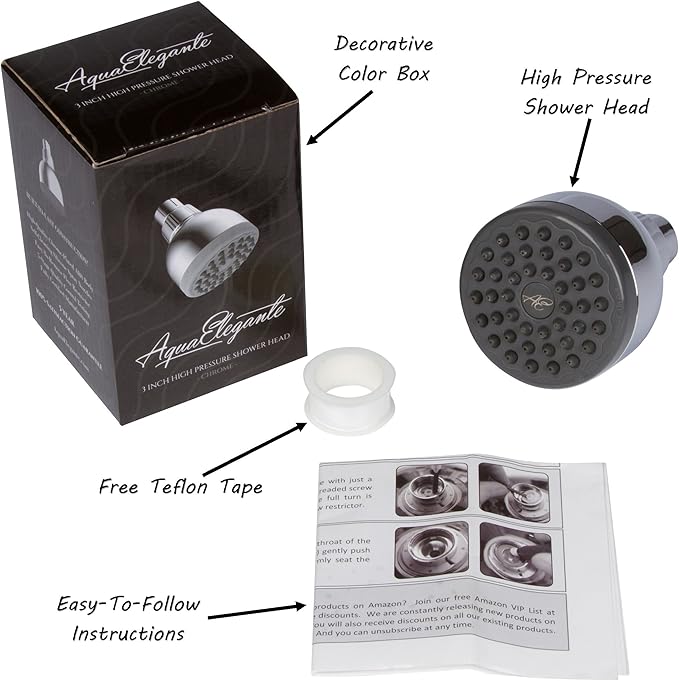 Aqua Elegante 3 Inch High Pressure Shower Head - Best Pressure Boosting, Wall Mount, Bathroom Showerhead For Low Flow Showers, 2.5 GPM - Chrome
