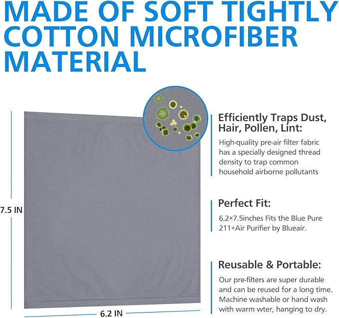 4 Pack 211+ Replacement Washable Pre-Filters for Blueair Blue Pure 211+ air Purifier, Removes Pollen, Dust, Color Include 2 PACK Lunar Rock and 2 PACK Diva Blue Pre-filters