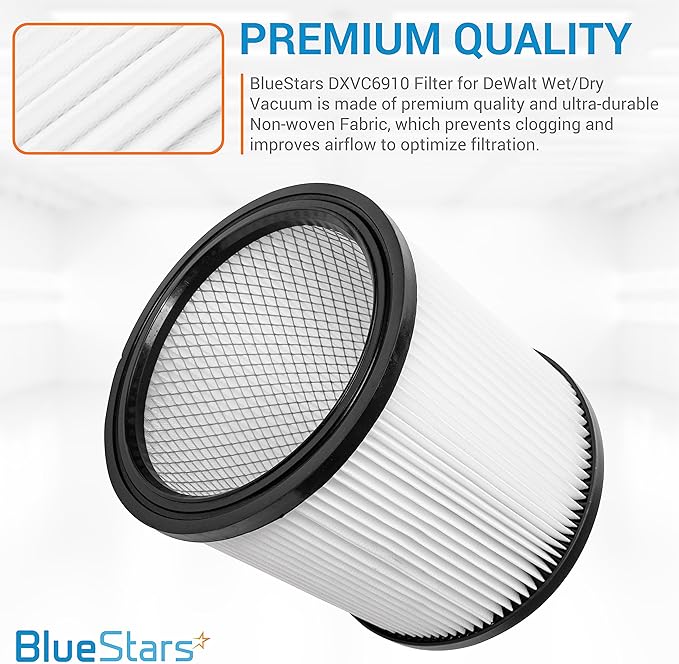 BlueStars Ultra-Durable Replacement DXVC6910 Vacuum Filter for 6 to 16-Gallon DeWalt Wet Dry Vacuum Cleaner DXV06P DXV09P DXV09PA DXV10P DXV10PL DXV10S DXV10SA DXV10SB DXV12P DXV14P - Pack of 2