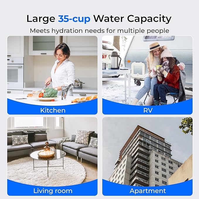 Waterdrop Slim Alkaline Water Filter Dispenser, 35-Cup, Large Capacity, 100-Gallon Long-Life, Faster Filtration, Reduces Chlorine, PFOA/PFOS and More, BPA Free, White (with 1 Filter)