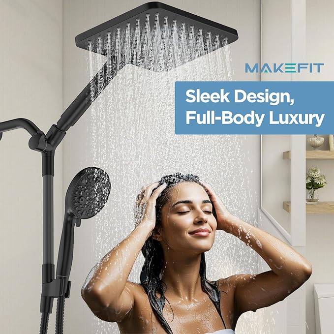 Dual Handheld Shower Head Combo, 2-in-1 Rain Shower Heads System Wide Rainfall Shower Head and 10 Modes High Pressure Hand Held Showerhead with Built-in Power Wash