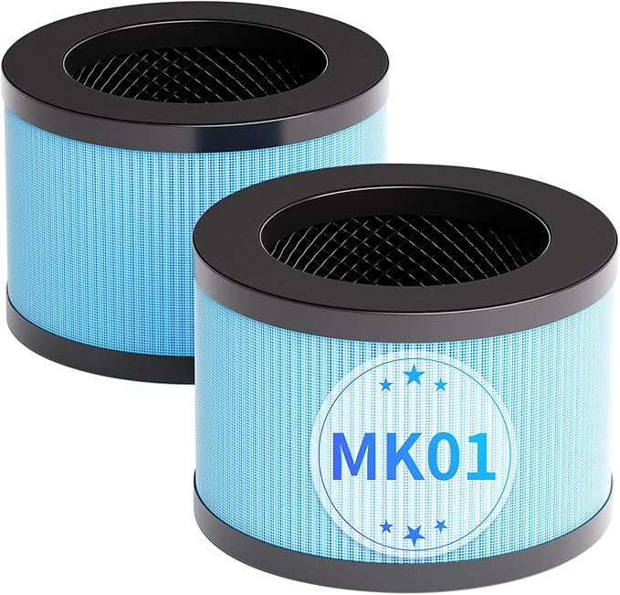 MK06 MK01 True HEPA Replacement Filter Compatible with AROEVE MK01 MK06 and Kloudi DH-JH01 Air Purifier, Standard Version, 2 Pack