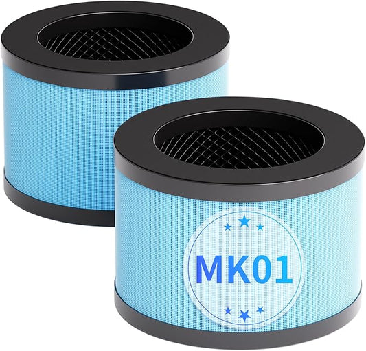 MK06 MK01 True HEPA Replacement Filter Compatible with AROEVE MK01 MK06 and Kloudi DH-JH01 Air Purifier, Standard Version, 2 Pack