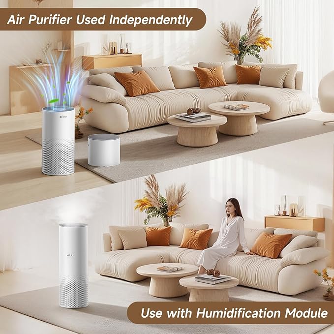 Afloia Humidifier and Air Purifier in One, Air Purifier and Evaporative Humidifier Combo for Home, 24dB Quiet Air Cleaner Remove Pets Dust Dander Hair Allergy Pollen Smoke Smell for Room