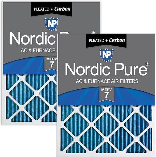 Nordic Pure 20x20x1 (19 1/2 x 19 1/2 x 3/4) Pleated Air Filters MERV 7 Plus Carbon 2 Pack