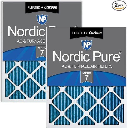 Nordic Pure 18x20x1 (17 1/2 x 19 1/2 x 3/4) Pleated Air Filters MERV 7 Plus Carbon 2 Pack