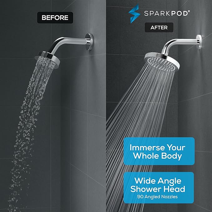 SparkPod Shower Head - High Pressure Rain - Premium Quality Luxury Design - 1-Min Install - Easy Clean Adjustable Replacement for Your Bathroom Shower Heads (Luxury Polished Chrome, 6 Inch Round)