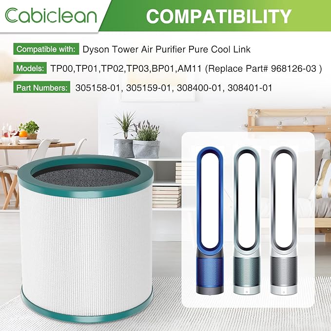 TP01 HEPA Filter Replacement Compatible with Dyson Tower Purifier Pure Cool Link TP01, TP02, TP03, AM11, BP01 Models, Replace Part 968126-03 (1 Pack)