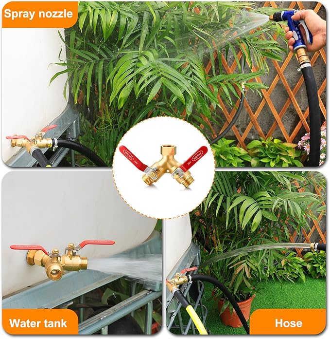 Garden hose splitter, full-flow, heavy-duty brass 2-way high flow, outdoor faucet Y-valve closure diverter connector, garden hose high-flow diverter adapter. (2-Way Full Flow 1PCS)